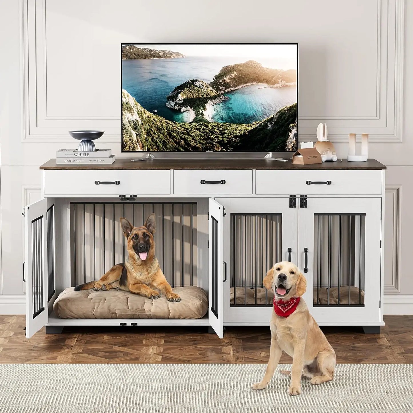 71'' Dog Crate Furniture for 2 Dogs