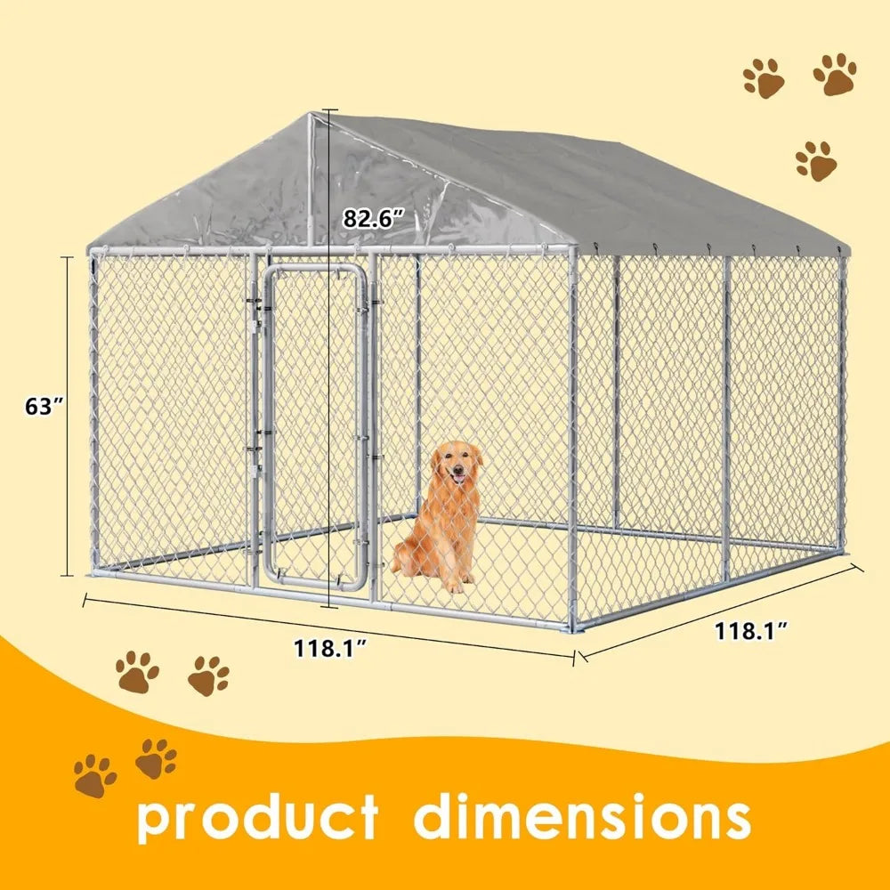 10 FT Large Outdoor Dog Kennel with Roof