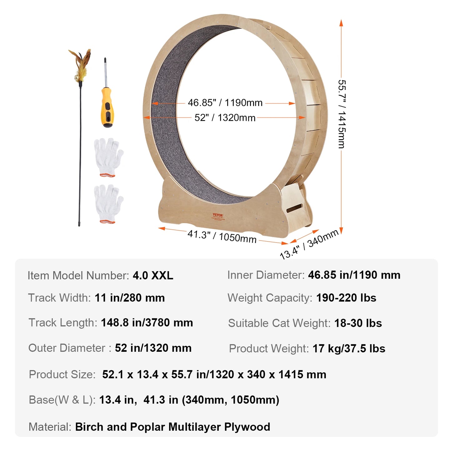 VEVOR Cat Exercise Wheel Natural Wood Treadmill for Pet Fitness