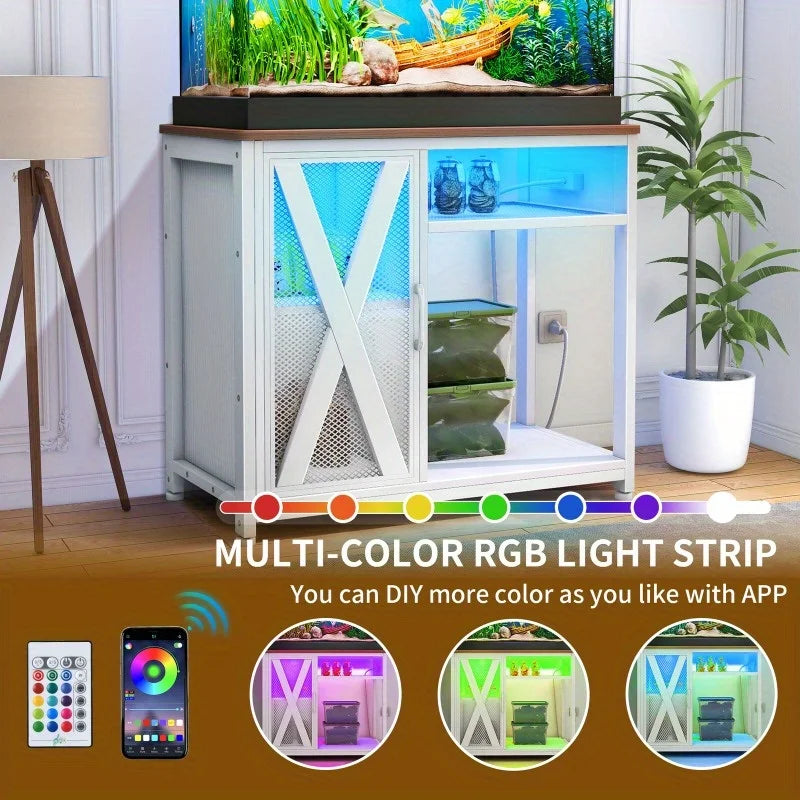 Aquarium Stand with LED Lights and Power Outlet Convenience