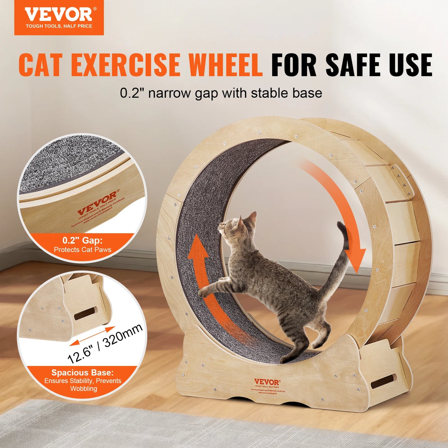 VEVOR Cat Exercise Wheel Natural Wood Treadmill for Pet Fitness