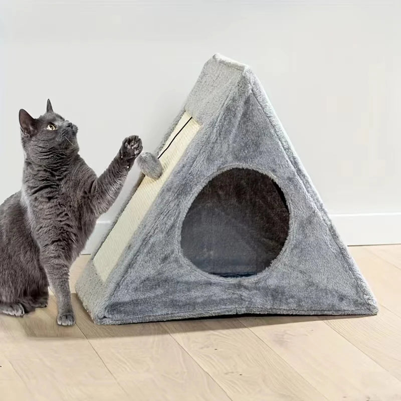 Pet bed with plush toy ball cat scratching board