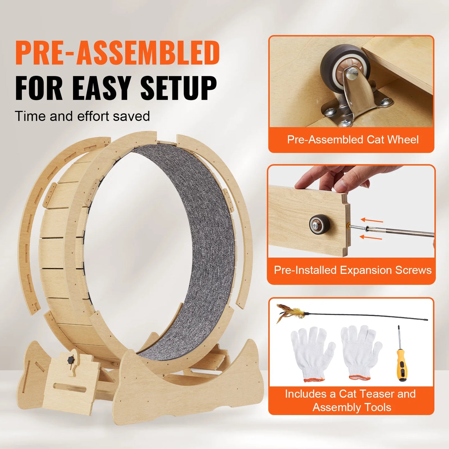 VEVOR Cat Exercise Wheel Natural Wood Treadmill for Pet Fitness