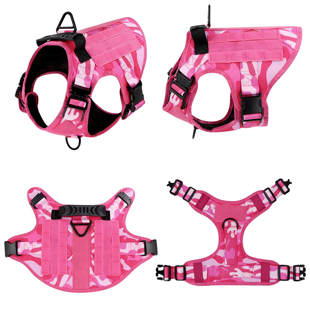 Military Pink Camouflage Dog Harness for Tactical Training and Comfort