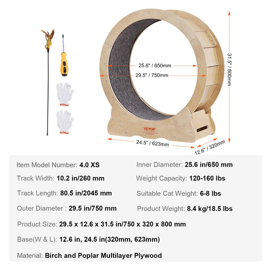 VEVOR Cat Exercise Wheel Natural Wood Treadmill for Pet Fitness