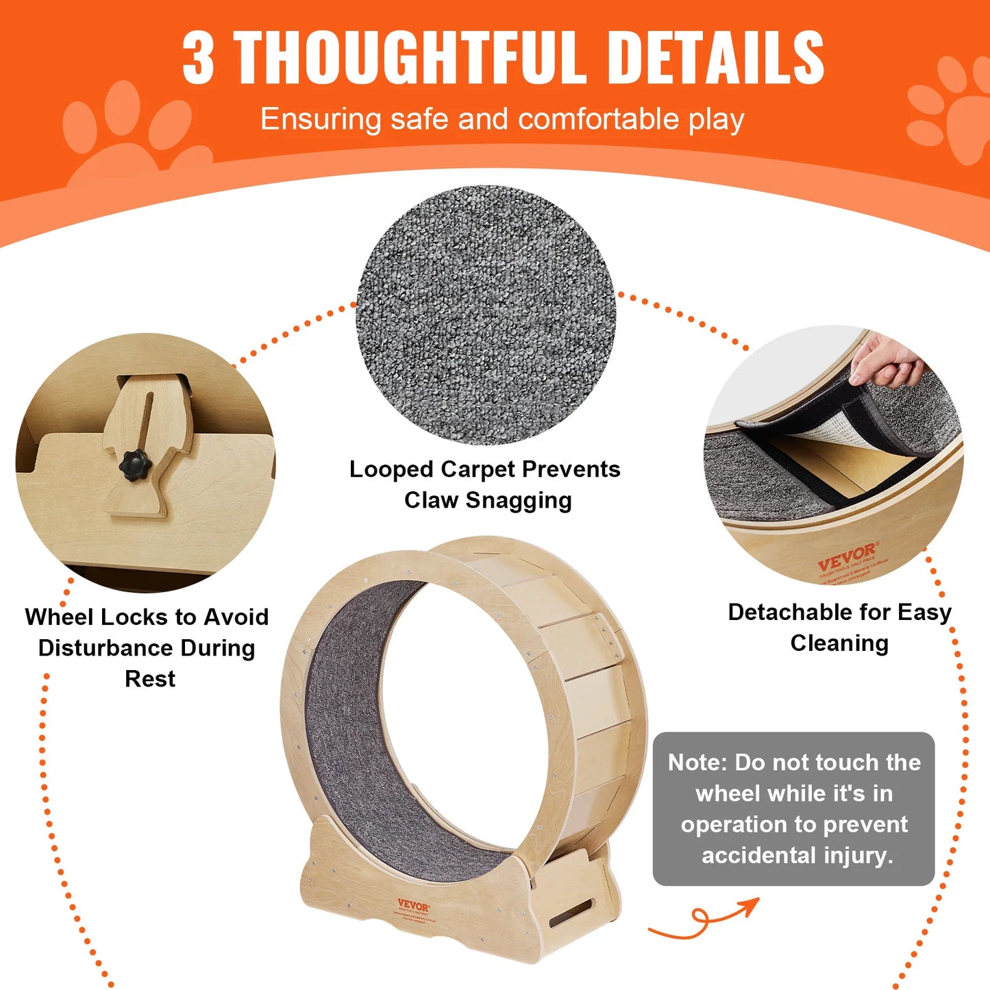 VEVOR Cat Exercise Wheel Natural Wood Treadmill for Pet Fitness