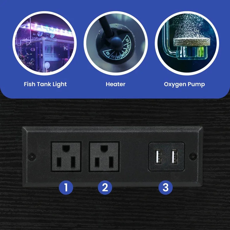 Metal Wood Aquarium Stand with Electrical Outlet for Fish Tanks