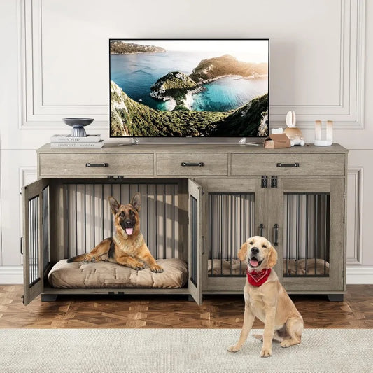 71'' Dog Crate Furniture for 2 Dogs