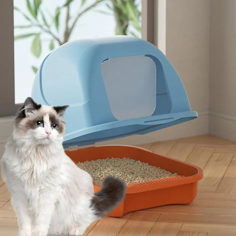 Spacious Enclosed Cat Litter Box with Easy Clean Features