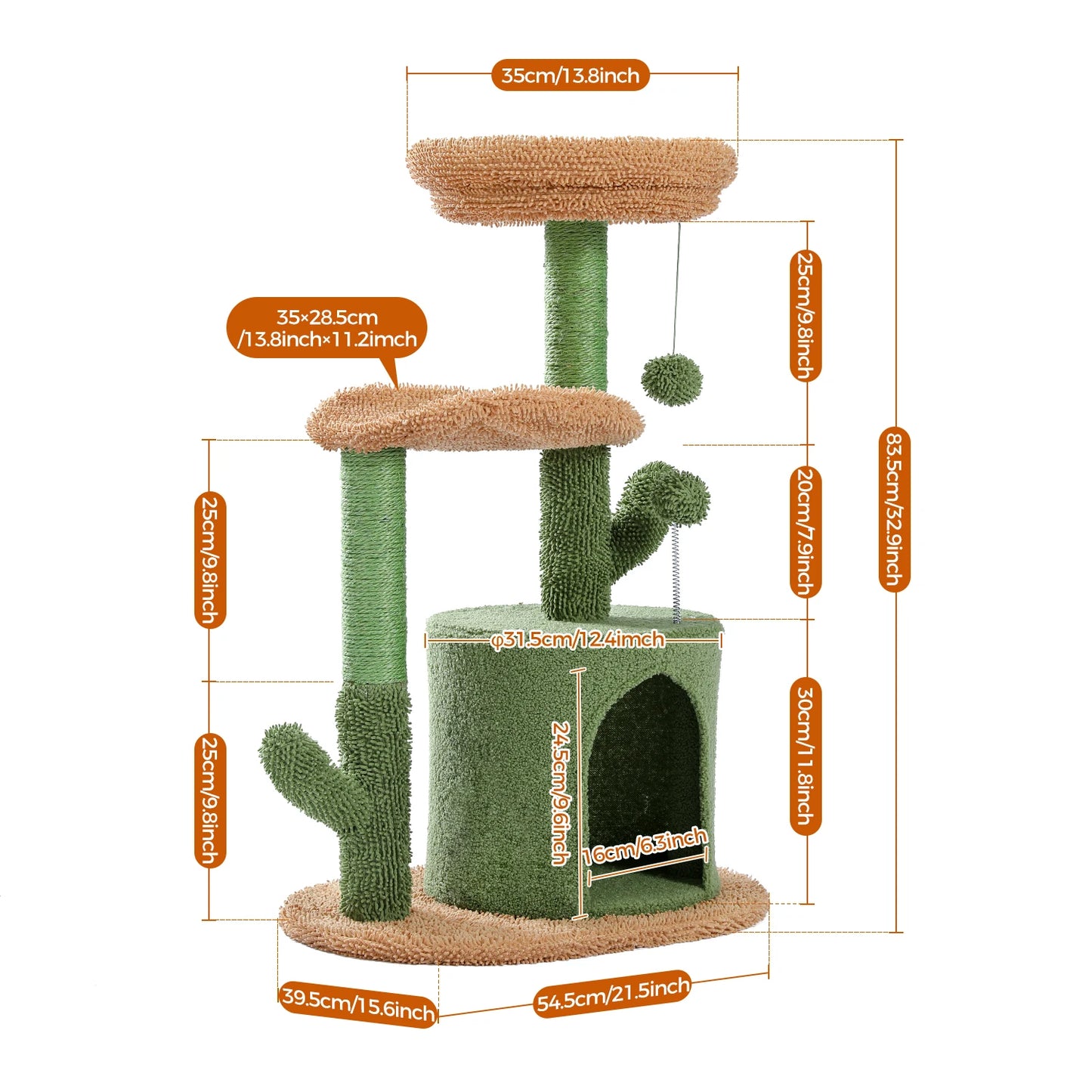 Cactus Cat Tree with Cozy Perch and Scratching Post