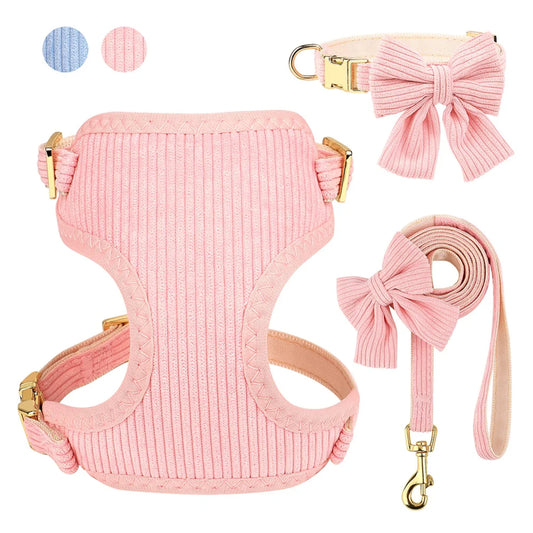 Adorable Pink Bowtie Dog Collar Leash Set