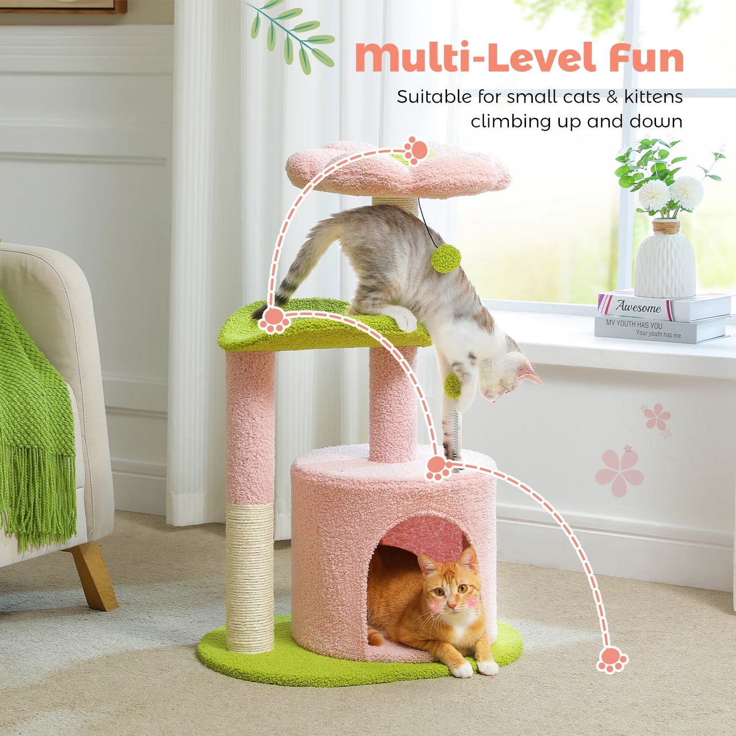 Cactus Cat Tree with Cozy Perch and Scratching Post