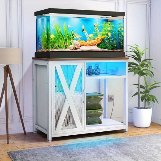 Aquarium Stand with LED Lights and Power Outlet Convenience