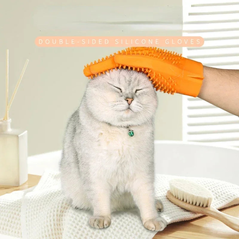 Silicone Pet Grooming Gloves for Cleaning and Massage