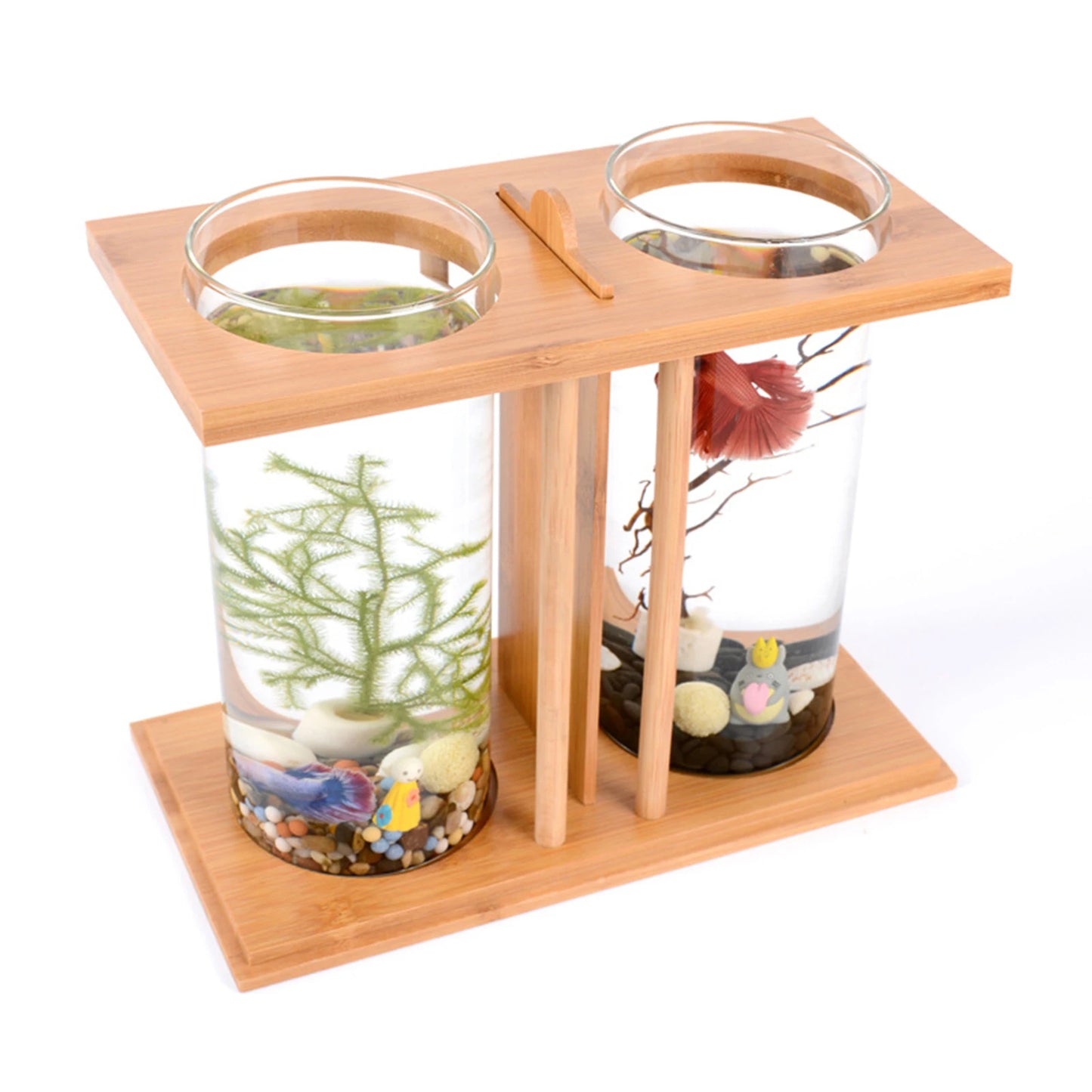 Mini Bamboo Fish Tank with LED Light for Desktop Decoration