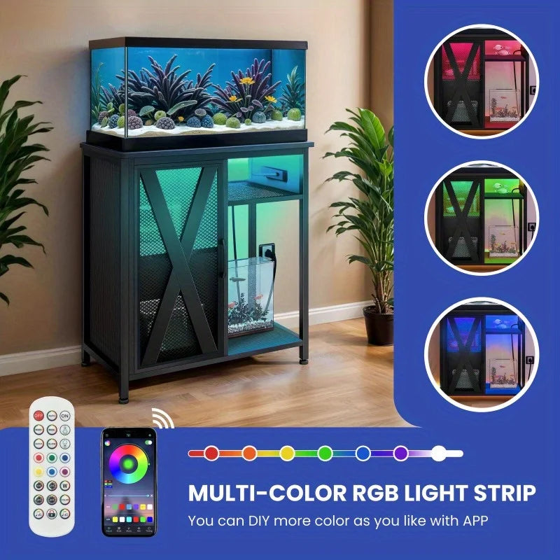 Metal Wood Aquarium Stand with Electrical Outlet for Fish Tanks
