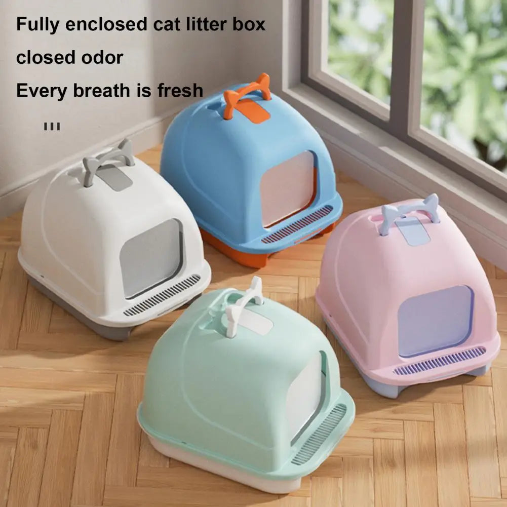 Spacious Enclosed Cat Litter Box with Easy Clean Features