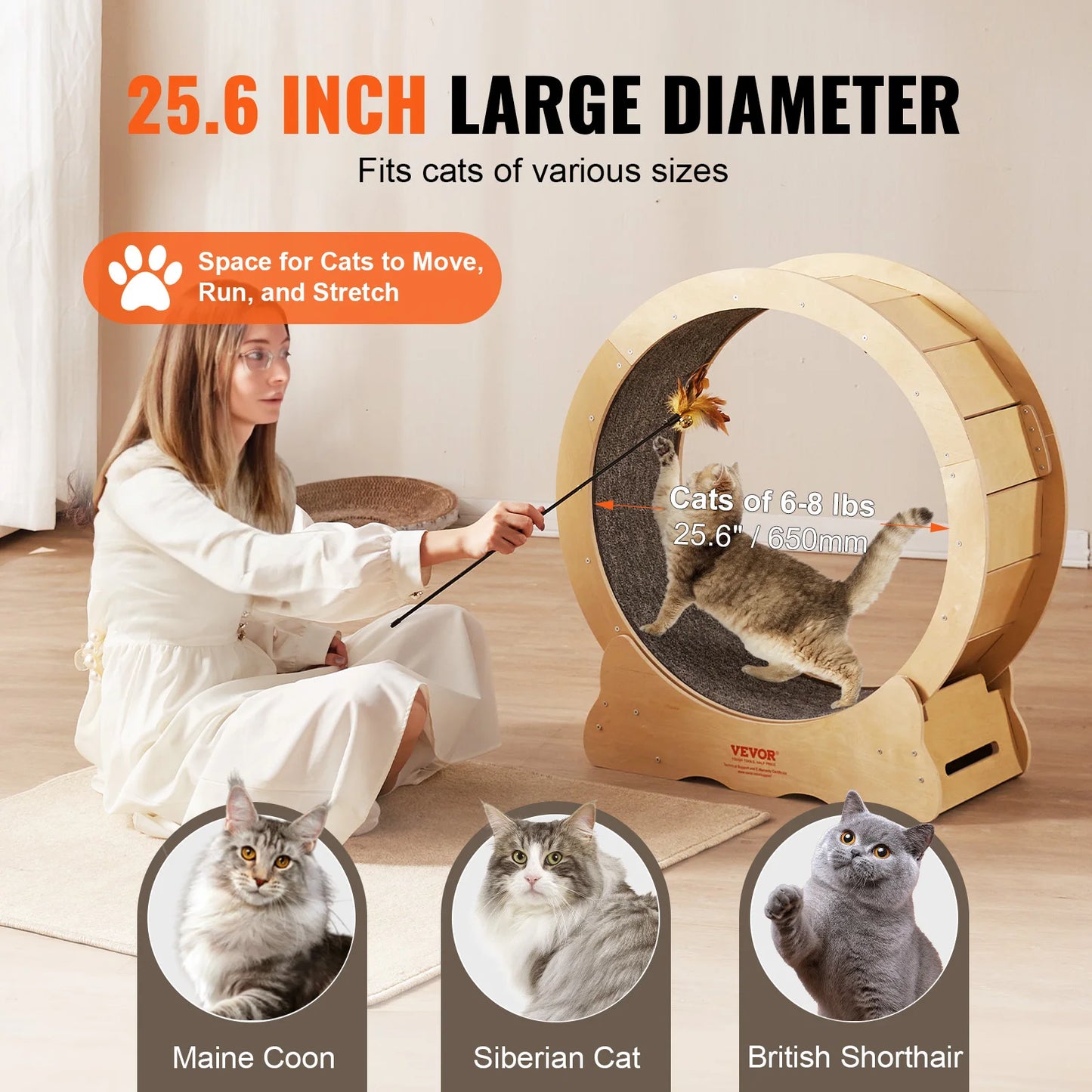 VEVOR Cat Exercise Wheel Natural Wood Treadmill for Pet Fitness