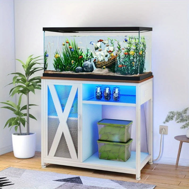Aquarium Stand with LED Lights and Power Outlet Convenience